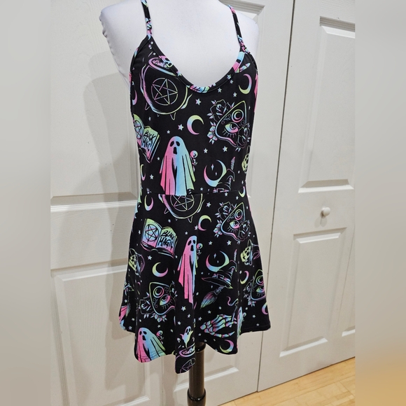 Dolls Kill Too Fast OMG! Ghosts Skater Mini Punk Goth witchy Black Magic Dress S - Picture 10 of 11